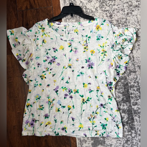 Loft White Floral Linen Top size Small - Picture 3 of 7
